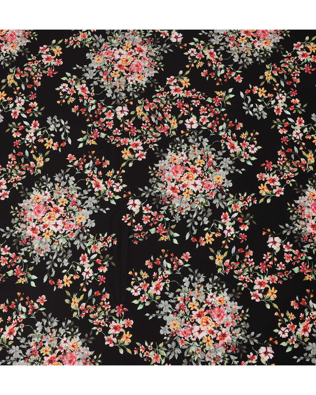 Black Floral Printed Cotton Satin Fabric 110 Cms Width Soft Smooth Lustrous Dress Material India-D27963 Regal Fabrics