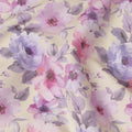 Cream Pink Lavender Floral Printed Cotton Satin Fabric 110 Cms Width Smooth Lustrous Dress Material India-D28058