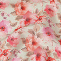 Cream Pink Floral Printed Cotton Satin Fabric 110 Cms Width Smooth Soft Dress Material India-D28064