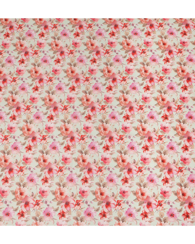 Cream Pink Floral Printed Cotton Satin Fabric 110 Cms Width Smooth Soft Dress Material India-D28064