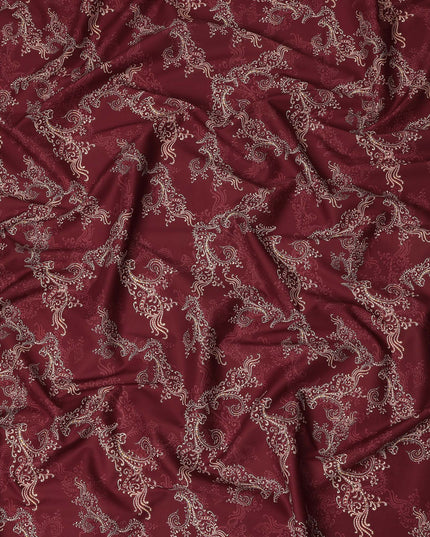 Maroon Paisley Floral Printed Cotton Satin Fabric 110 Cms Width Smooth Lustrous Dressmaking Craft Material India-D28053