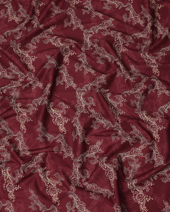 Maroon Paisley Floral Printed Cotton Satin Fabric 110 Cms Width Smooth Lustrous Dressmaking Craft Material India-D28053