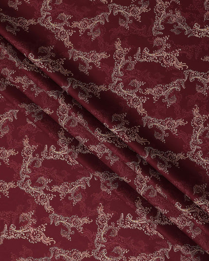 Maroon Paisley Floral Printed Cotton Satin Fabric 110 Cms Width Smooth Lustrous Dressmaking Craft Material India-D28053