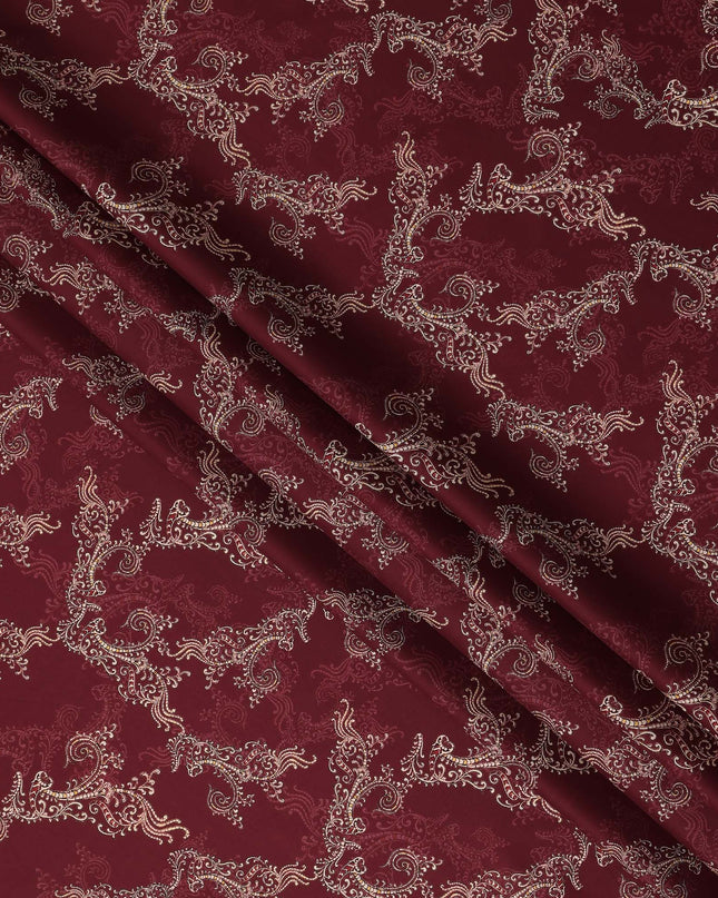 Maroon Paisley Floral Printed Cotton Satin Fabric 110 Cms Width Smooth Lustrous Dressmaking Craft Material India-D28053