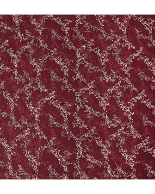 Maroon Paisley Floral Printed Cotton Satin Fabric 110 Cms Width Smooth Lustrous Dressmaking Craft Material India-D28053
