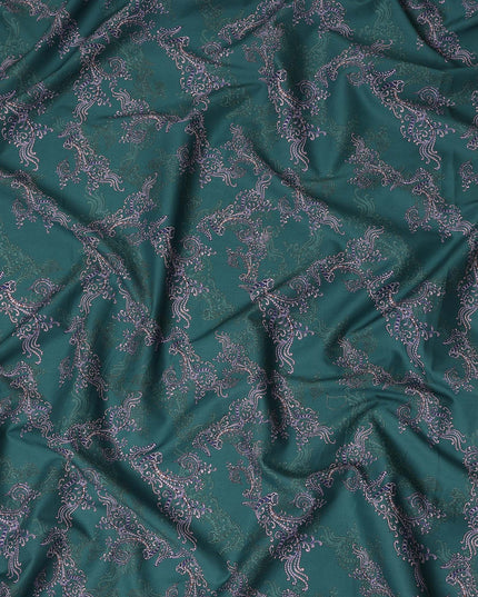 Teal Green Paisley Ornamental Printed Cotton Satin Fabric 110 Cms Width Smooth Lustrous Dressmaking Craft Material India-D28055