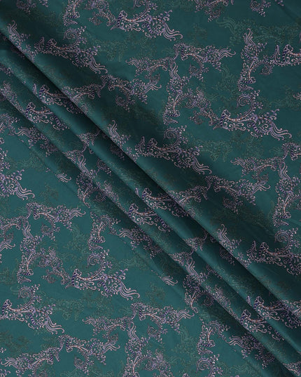 Teal Green Paisley Ornamental Printed Cotton Satin Fabric 110 Cms Width Smooth Lustrous Dressmaking Craft Material India-D28055