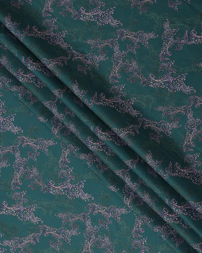 Teal Green Paisley Ornamental Printed Cotton Satin Fabric 110 Cms Width Smooth Lustrous Dressmaking Craft Material India-D28055
