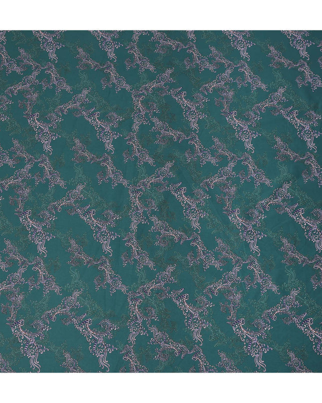 Teal Green Paisley Ornamental Printed Cotton Satin Fabric 110 Cms Width Smooth Lustrous Dressmaking Craft Material India-D28055