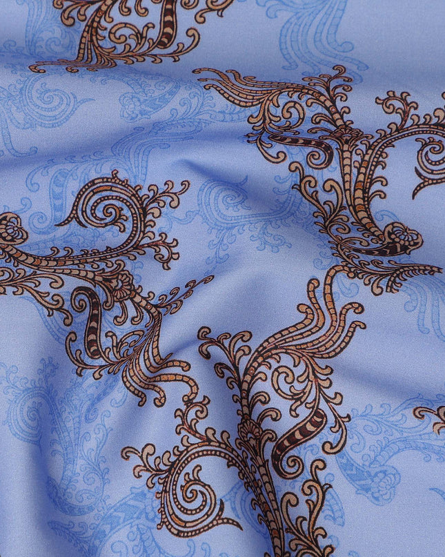 Sky Blue Paisley Ornamental Printed Cotton Satin Fabric 110 Cms Width Smooth Lustrous Dressmaking Craft Material India-D28054