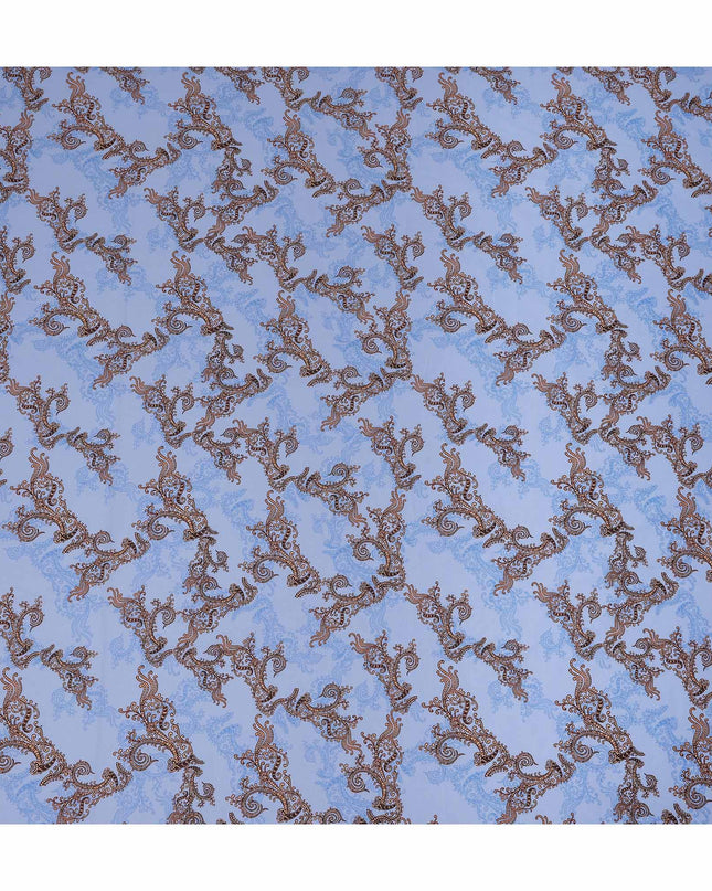 Sky Blue Paisley Ornamental Printed Cotton Satin Fabric 110 Cms Width Smooth Lustrous Dressmaking Craft Material India-D28054