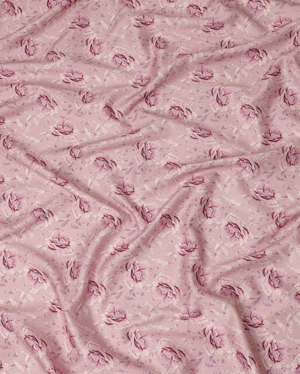 Dusty Pink Rose Floral Printed Cotton Satin Fabric 110 Cms Width Smooth Soft Dress Material India-D28066