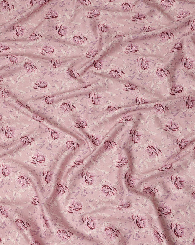 Dusty Pink Rose Floral Printed Cotton Satin Fabric 110 Cms Width Smooth Soft Dress Material India-D28066