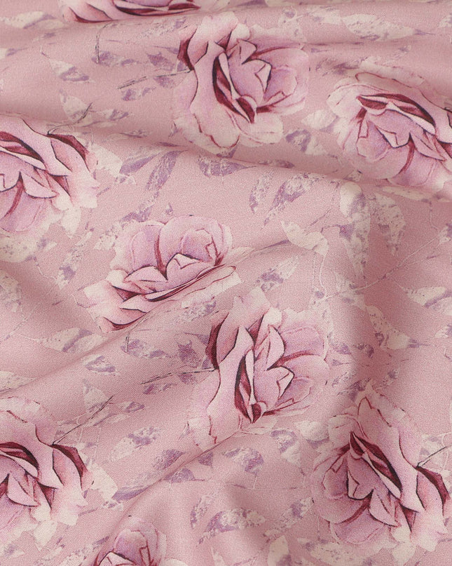 Dusty Pink Rose Floral Printed Cotton Satin Fabric 110 Cms Width Smooth Soft Dress Material India-D28066