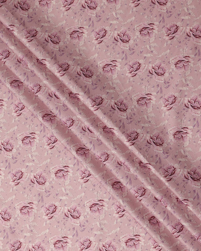 Dusty Pink Rose Floral Printed Cotton Satin Fabric 110 Cms Width Smooth Soft Dress Material India-D28066