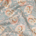 Pastel Blue Peach Rose Floral Printed Cotton Satin Fabric 110 Cms Width Smooth Soft Dress Material India-D28065