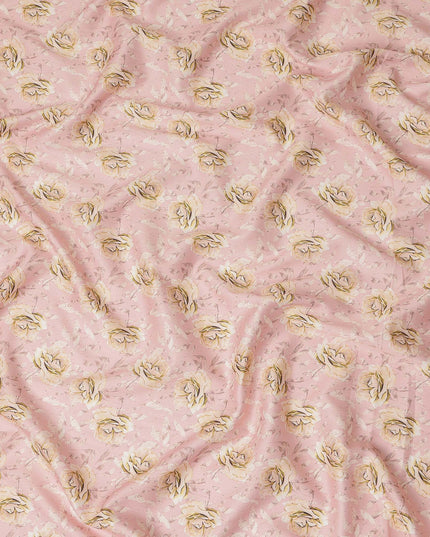 Blush Pink Rose Floral Printed Cotton Satin Fabric 110 Cms Width Smooth Soft Dress Material India-D28067