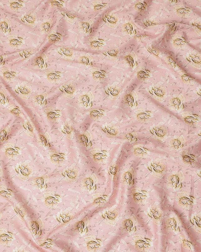 Blush Pink Rose Floral Printed Cotton Satin Fabric 110 Cms Width Smooth Soft Dress Material India-D28067