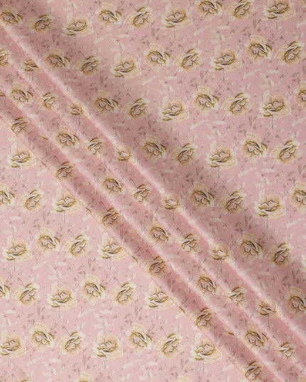 Blush Pink Rose Floral Printed Cotton Satin Fabric 110 Cms Width Smooth Soft Dress Material India-D28067