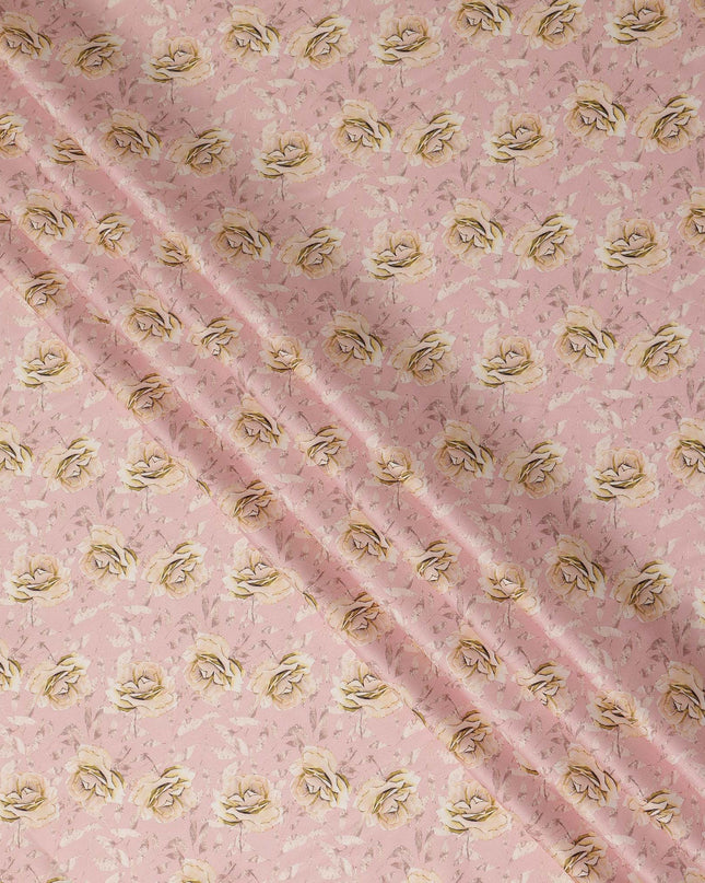Blush Pink Rose Floral Printed Cotton Satin Fabric 110 Cms Width Smooth Soft Dress Material India-D28067