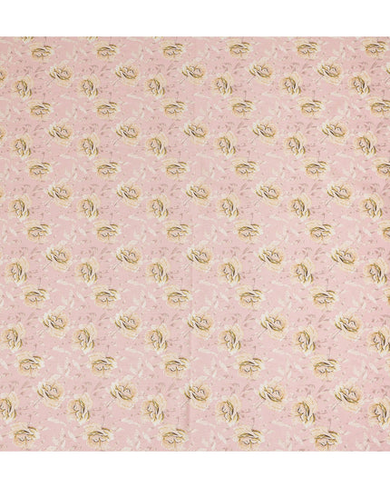 Blush Pink Rose Floral Printed Cotton Satin Fabric 110 Cms Width Smooth Soft Dress Material India-D28067
