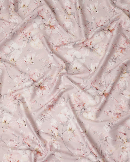Blush Pink Watercolor Floral Print Cotton Satin Fabric, Elegant Soft Botanical Blossom Pattern Smooth Cotton Satin Material for Apparel Sewing Dressmaking, 110 Cms Width, Made In India-D28454 - Regal Fabrics