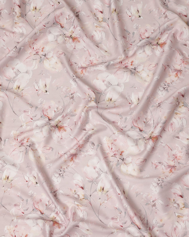 Blush Pink Watercolor Floral Print Cotton Satin Fabric, Elegant Soft Botanical Blossom Pattern Smooth Cotton Satin Material for Apparel Sewing Dressmaking, 110 Cms Width, Made In India-D28454 - Regal Fabrics