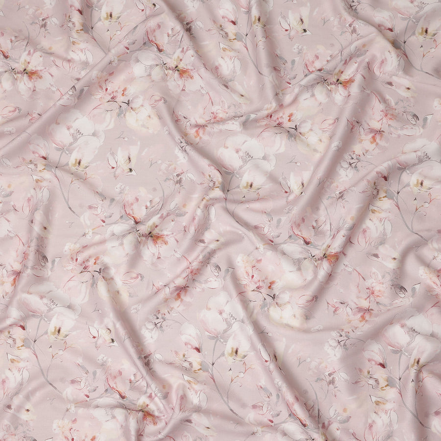 Blush Pink Watercolor Floral Print Cotton Satin Fabric, Elegant Soft Botanical Blossom Pattern Smooth Cotton Satin Material for Apparel Sewing Dressmaking, 110 Cms Width, Made In India-D28454 - Regal Fabrics