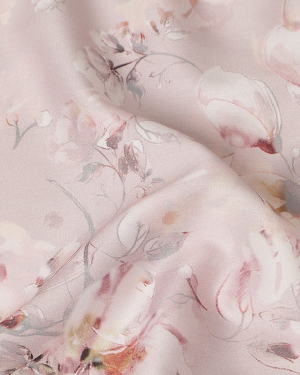 Blush Pink Watercolor Floral Print Cotton Satin Fabric, Elegant Soft Botanical Blossom Pattern Smooth Cotton Satin Material for Apparel Sewing Dressmaking, 110 Cms Width, Made In India-D28454 - Regal Fabrics