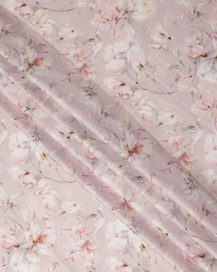 Blush Pink Watercolor Floral Print Cotton Satin Fabric, Elegant Soft Botanical Blossom Pattern Smooth Cotton Satin Material for Apparel Sewing Dressmaking, 110 Cms Width, Made In India-D28454 - Regal Fabrics