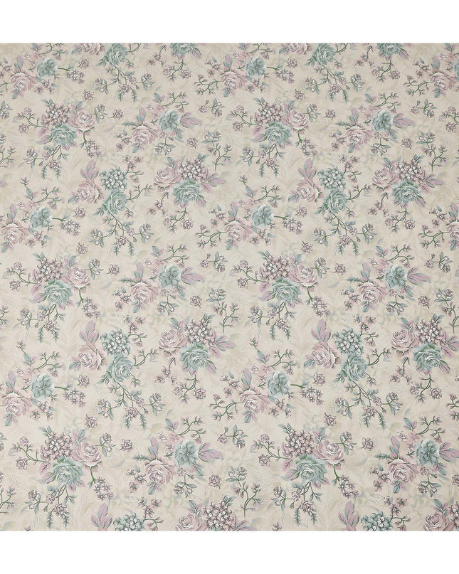Beige Floral Printed Cotton Satin Fabric 110 Cms Width Soft Smooth Lustrous Dress Material India-D27960 Regal Fabrics