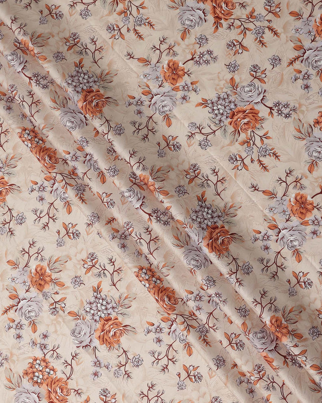 Cream Floral Printed Cotton Satin Fabric 110 Cms Width Soft Smooth Lustrous Dress Material India-D27961 Regal Fabrics