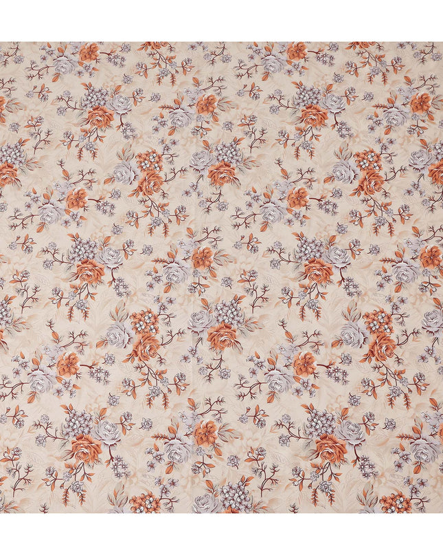 Cream Floral Printed Cotton Satin Fabric 110 Cms Width Soft Smooth Lustrous Dress Material India-D27961 Regal Fabrics