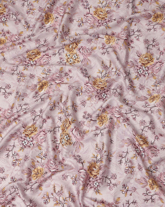 Light Pink Floral Printed Cotton Satin Fabric 110 Cms Width Soft Smooth Lustrous Dress Material India-D27950 Regal Fabrics