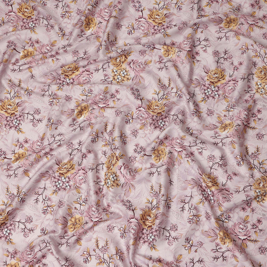 Light Pink Floral Printed Cotton Satin Fabric 110 Cms Width Soft Smooth Lustrous Dress Material India-D27950 Regal Fabrics