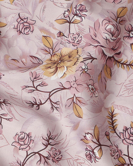 Light Pink Floral Printed Cotton Satin Fabric 110 Cms Width Soft Smooth Lustrous Dress Material India-D27950 Regal Fabrics