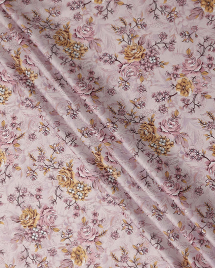 Light Pink Floral Printed Cotton Satin Fabric 110 Cms Width Soft Smooth Lustrous Dress Material India-D27950 Regal Fabrics