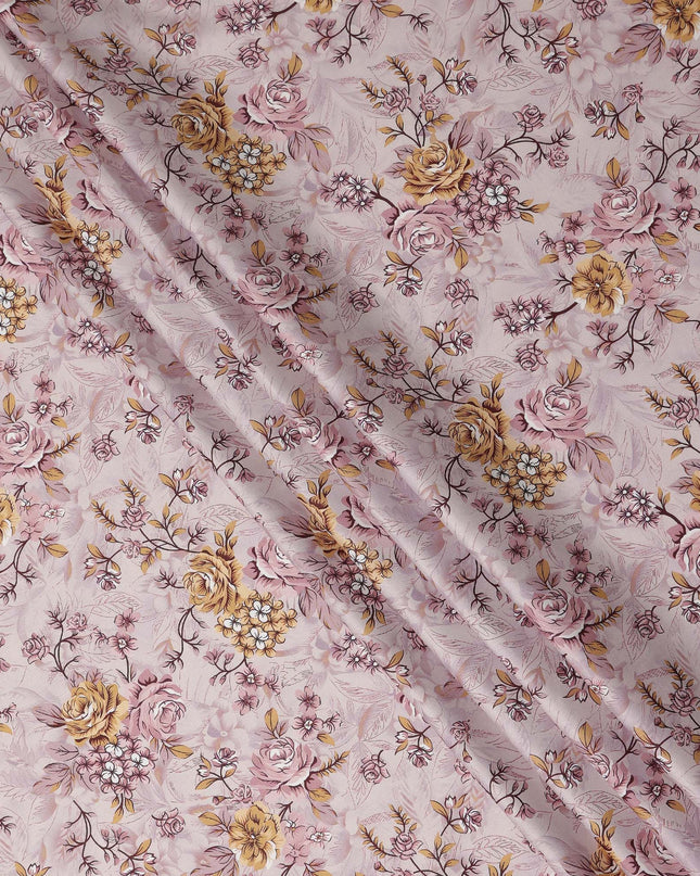 Light Pink Floral Printed Cotton Satin Fabric 110 Cms Width Soft Smooth Lustrous Dress Material India-D27950 Regal Fabrics