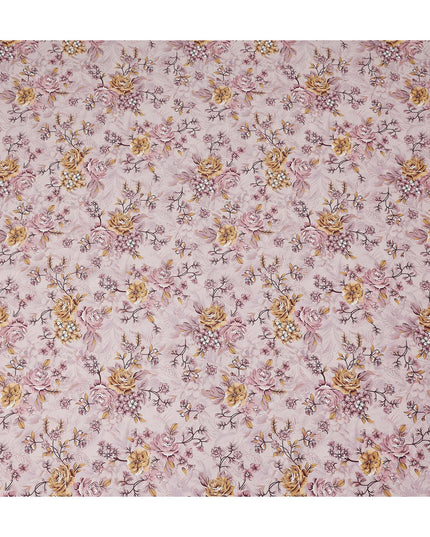 Light Pink Floral Printed Cotton Satin Fabric 110 Cms Width Soft Smooth Lustrous Dress Material India-D27950 Regal Fabrics