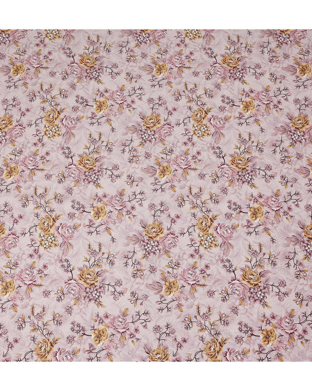 Light Pink Floral Printed Cotton Satin Fabric 110 Cms Width Soft Smooth Lustrous Dress Material India-D27950 Regal Fabrics