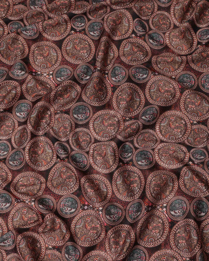 Rust Maroon Paisley Coin Printed Cotton Satin Fabric 110 Cms Width Smooth Soft Dress Material India-D28079