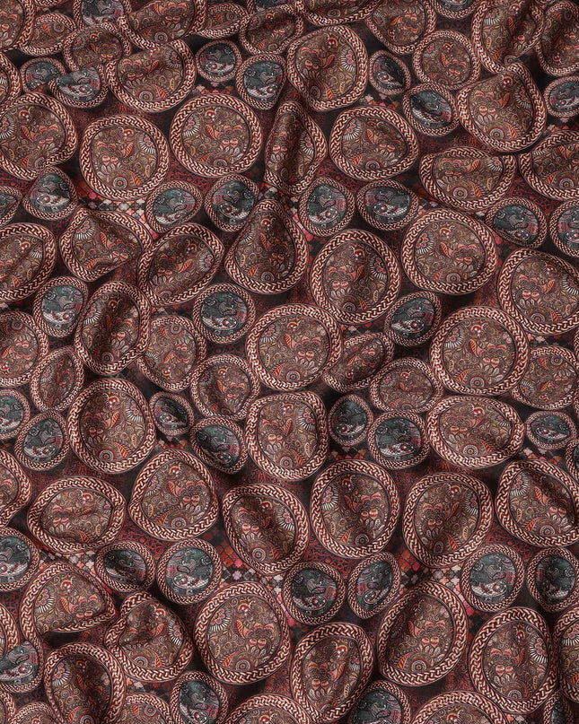 Rust Maroon Paisley Coin Printed Cotton Satin Fabric 110 Cms Width Smooth Soft Dress Material India-D28079