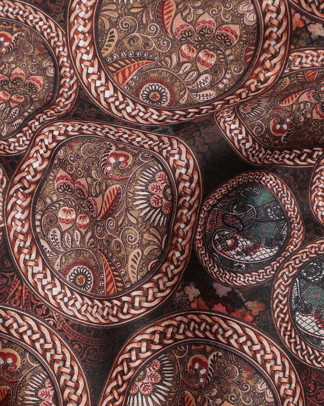Rust Maroon Paisley Coin Printed Cotton Satin Fabric 110 Cms Width Smooth Soft Dress Material India-D28079
