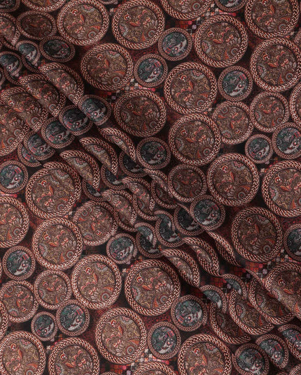 Rust Maroon Paisley Coin Printed Cotton Satin Fabric 110 Cms Width Smooth Soft Dress Material India-D28079