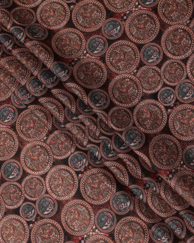 Rust Maroon Paisley Coin Printed Cotton Satin Fabric 110 Cms Width Smooth Soft Dress Material India-D28079