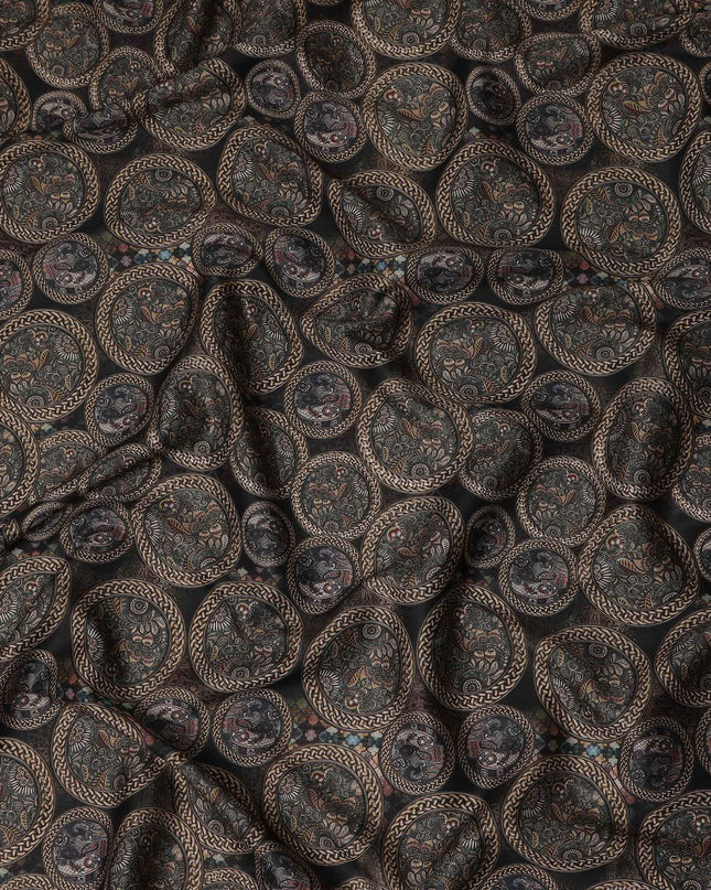 Black Brown Paisley Coin Printed Cotton Satin Fabric 110 Cms Width Smooth Soft Dress Material India-D28077