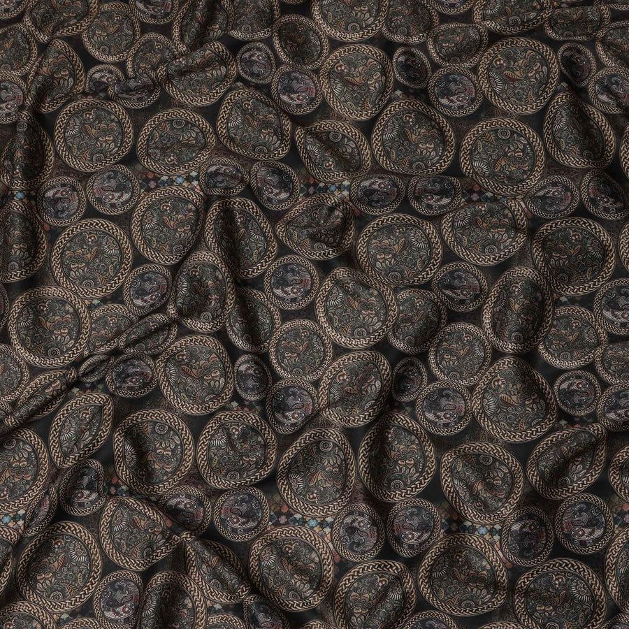 Black Brown Paisley Coin Printed Cotton Satin Fabric 110 Cms Width Smooth Soft Dress Material India-D28077