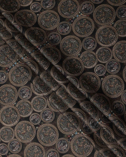 Black Brown Paisley Coin Printed Cotton Satin Fabric 110 Cms Width Smooth Soft Dress Material India-D28077