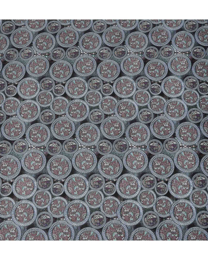 Grey Maroon Paisley Coin Printed Cotton Satin Fabric 110 Cms Width Smooth Soft Dress Material India-D28078