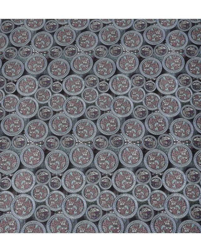 Grey Maroon Paisley Coin Printed Cotton Satin Fabric 110 Cms Width Smooth Soft Dress Material India-D28078